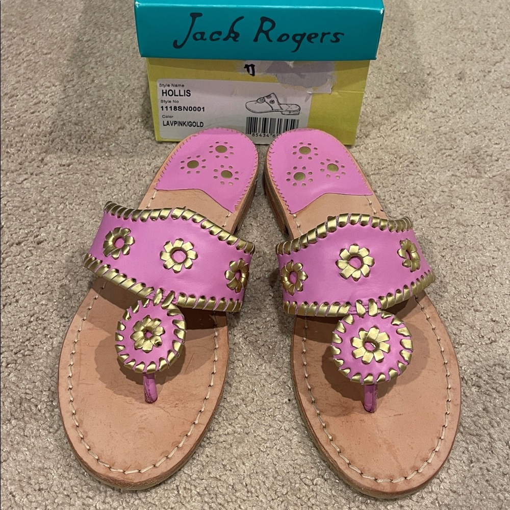Jack Rogers Pink and Gold leather Sandals new in box sz 6.5